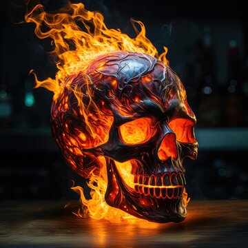 burning skull in fire