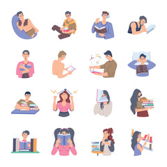 Pack of Students Flat Illustrations 

