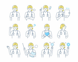 女性医療従事者の表情　バリエーションセット