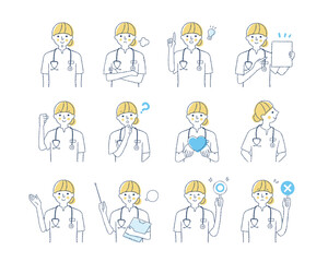 女性医療従事者の表情　バリエーションセット