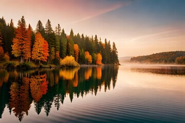 Fototapeta premium autumn landscape with lake