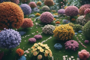 Obraz premium flower with dew drops.Unite nature's beauty with molecular intricacy. A mesmerizing fusion of garden and molecular structures. 