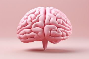3d illustration of a human brain, style of light pink and sky blue