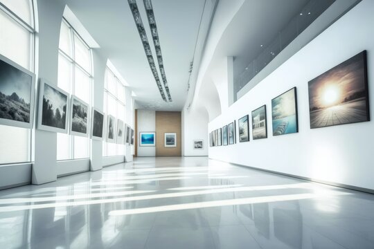 Exhibition of contemporary art. Museum gallery.