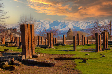 Ancient cemetery of Selcuk Turks, Ahlat, Turkey. Tombstone monuments to soldiers Seljuks who died...