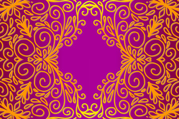 Fototapeta premium Luxurious 3D emboss nature batik ethnic dayak gradient flower and leaf art design for wedding presentation template 