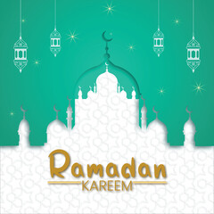 Ramadan Kareem Wishing Design with lamps Line Design And Background Pattern and Green Blue color gradient vector File