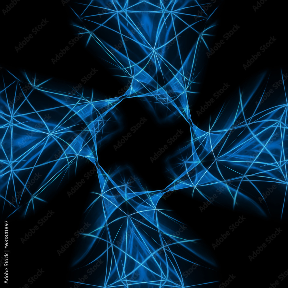 Poster glowing blue square format glowing geometric pattern and repeating design