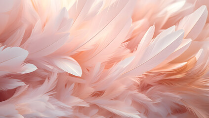 Many white feathers on pink background artistic wallpaper
