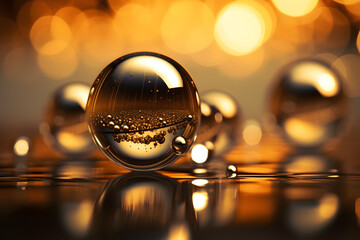 Beautiful abstract background with shiny gold spheres 