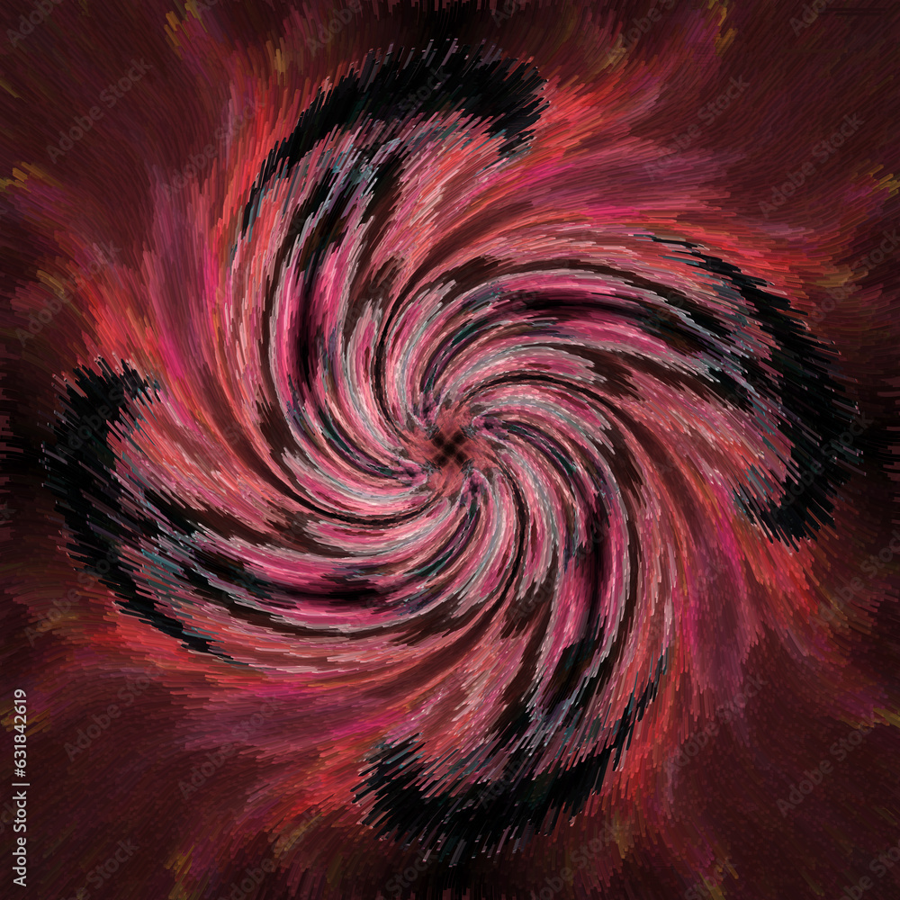 Poster motion blur red and pink twisting firework pattern on a black background
