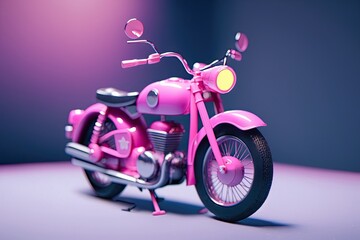 Pink play bike. Small motorcycle model for dolls. The concept of women's transport.
