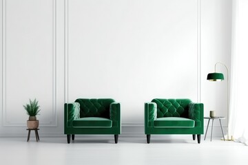 Living room with green armchair and green sofa, AI generated