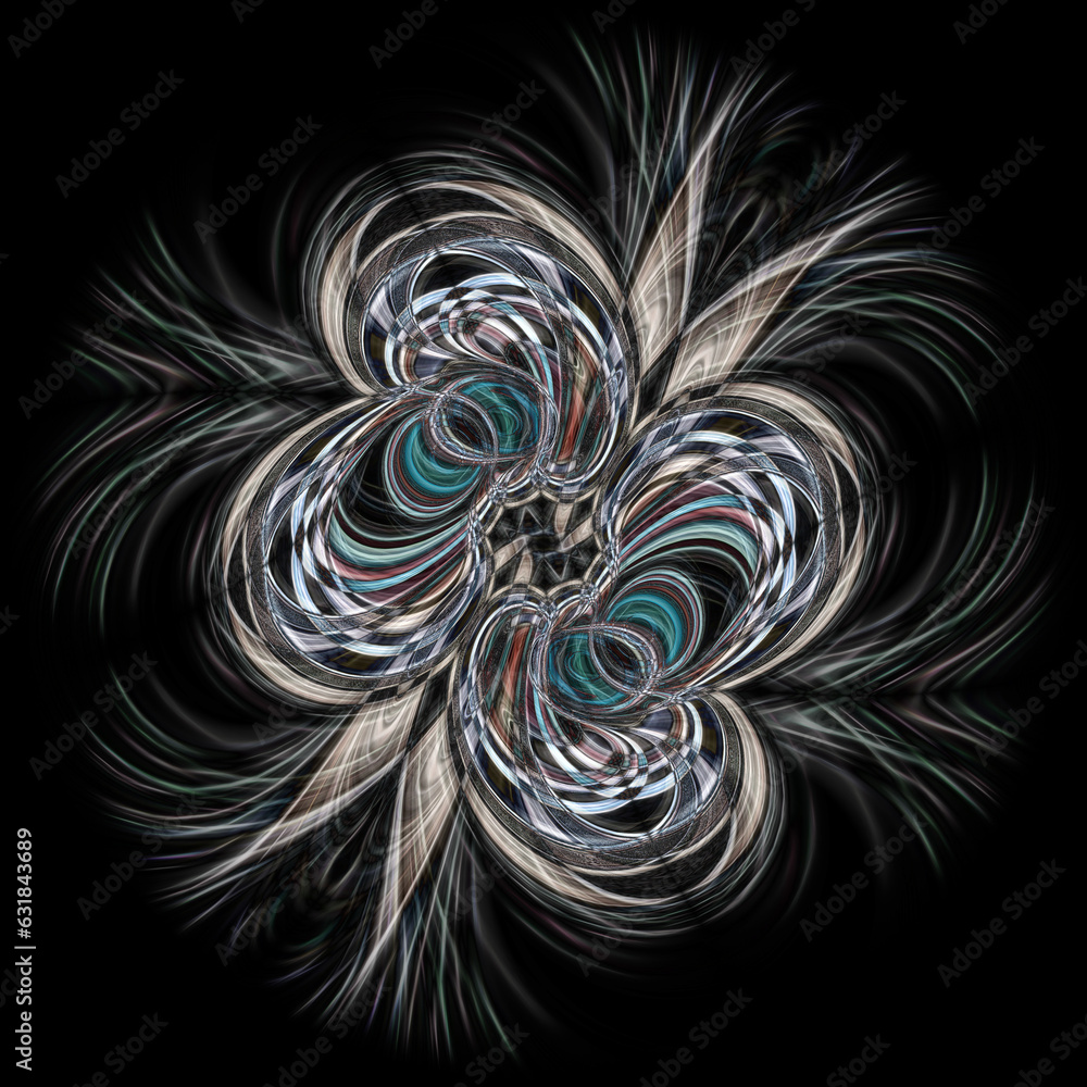 Poster delicate and intricate cyclone style lacy design on a black background