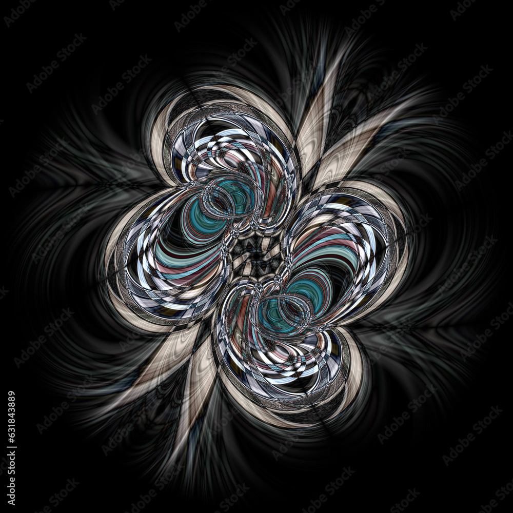 Poster delicate and intricate cyclone style lacy design on a black background