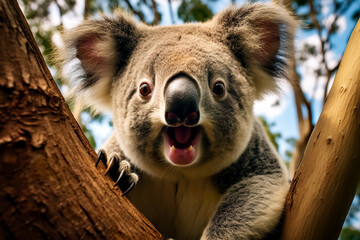 Obraz premium australian koala bear in eucalyptus or gum tree. australia.