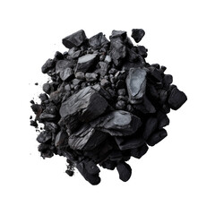 Black coal heap on transparent surface, seen from above.