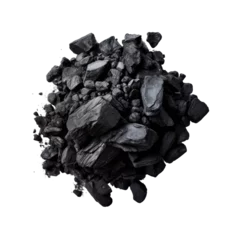 Abwaschbare Fototapete Brennholz Textur Black coal heap on transparent surface, seen from above.