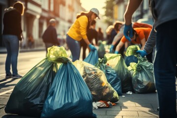 volunteers exemplify collective responsibility in waste management during a community cleanup.