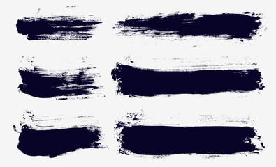 Fototapeta premium Realistic vector black paint, ink brush stroke, brush, line or texture. Set of dirty artistic design element, box, frame or background for text. High quality scan textured. Rough grunge edges.