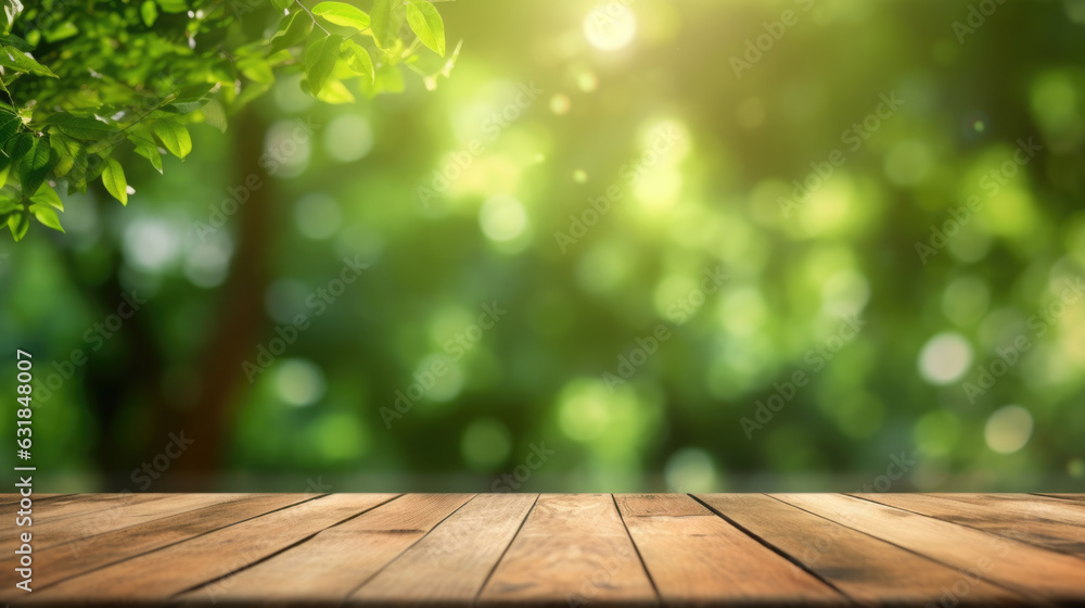 Aufkleber table top and blurred nature summer background.created with generative ai technology.