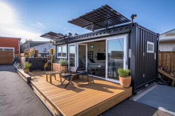 Fototapeta premium Experience the Eco-Friendly Container House with its Innovative and Aesthetically Pleasing Design