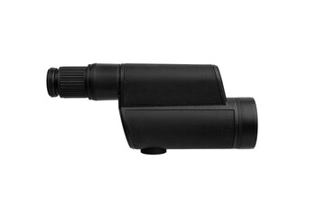 Modern spyglass. Long-range observation device. Monocular isolate on a white back