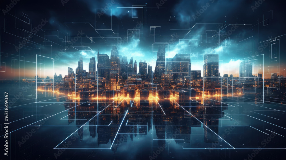 Poster smart city abstract technology background. created with generative ai technology.