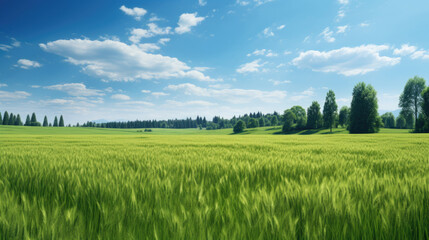 Grass field, green summer landscape. Created with Generative AI technology.