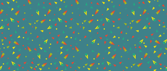 Seamless abstract geometric pattern. Yellow, green, blue, red. Vector illustration. Chaotic triangles texture. Design for textile fabrics, wrapping paper, background, wallpaper, cover.