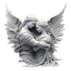 Psyche brought back by Cupids embrace. transparent backround. Monochrome horizontal picture.