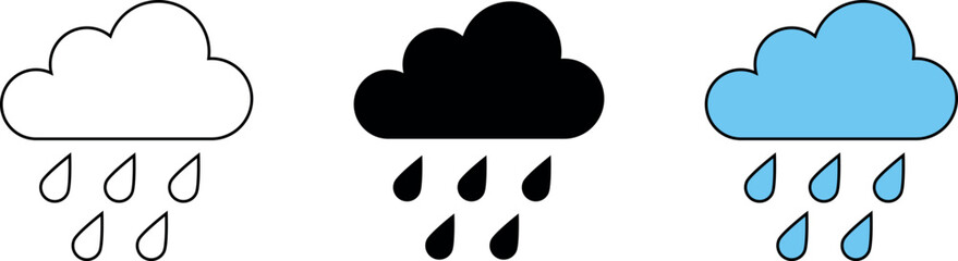 Rain Icons collection in trendy flat style isolated on grey background. Cloud rain symbol for your web site design, logo, app