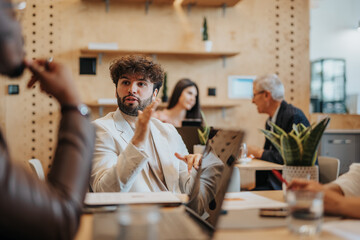 Business people drink coffee while discussing business matters