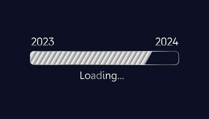 2024 happy new year silver loading progress bar isolated on dark background.