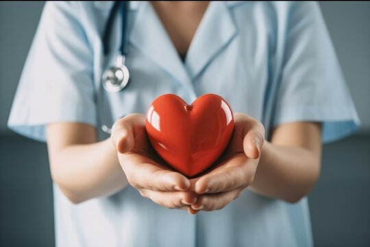 Medicine doctor holding red heart shape in hand, Medical heart cardiology concept.