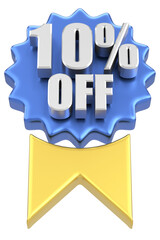3D ten percent off. 10% off. Sale badge.