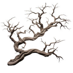 Four aged branches of driftwood isolated on transparent