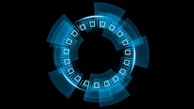 circle holographic hud blue glow spinning around with transparent background. Format quick time alpha rgb, video codec animation.