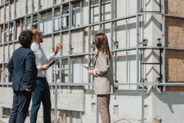 Fototapeta premium Young architectures working together out in the city on a sunny day