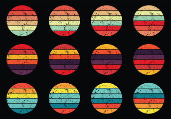 Retro vintage circle sunset background grunge sun vector element for tshirt design template