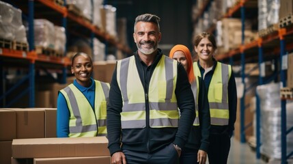 Portrait of a warehouse staff smiling happily, Logistic industry business.