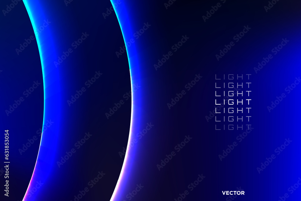 Poster dark and minimal neon light background with two glowing arcs on the left sides with copy space on th