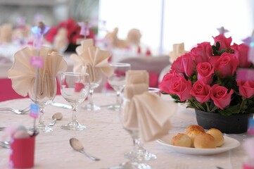 table with wedding decoration and flowers