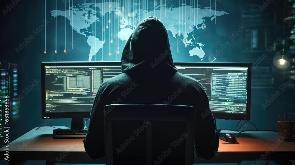 Fototapete anonymous computer hacker, cybersecurity or internet security concept, online social problems.