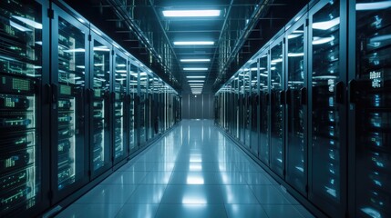 Server room in building at contemporary office.