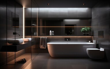 Modern minimalist bathroom. AI