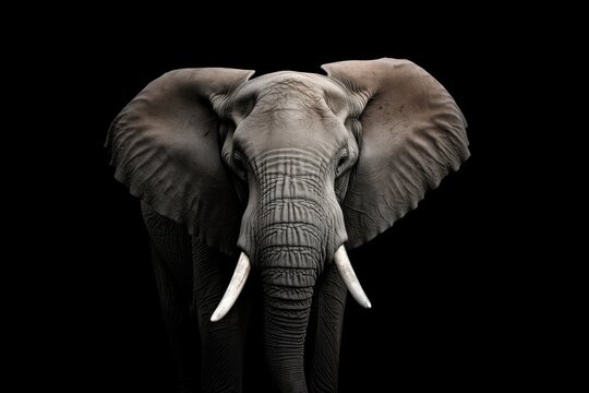 Big elephant with tusks on dark background.