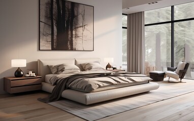 Modern bedroom interior. AI
