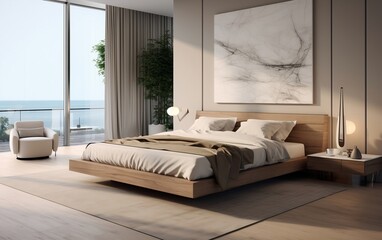 Interior of a luxury Modern Bedroom. AI