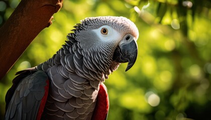 Fototapeta premium Photo of a colorful parrot perched on a tree branch
